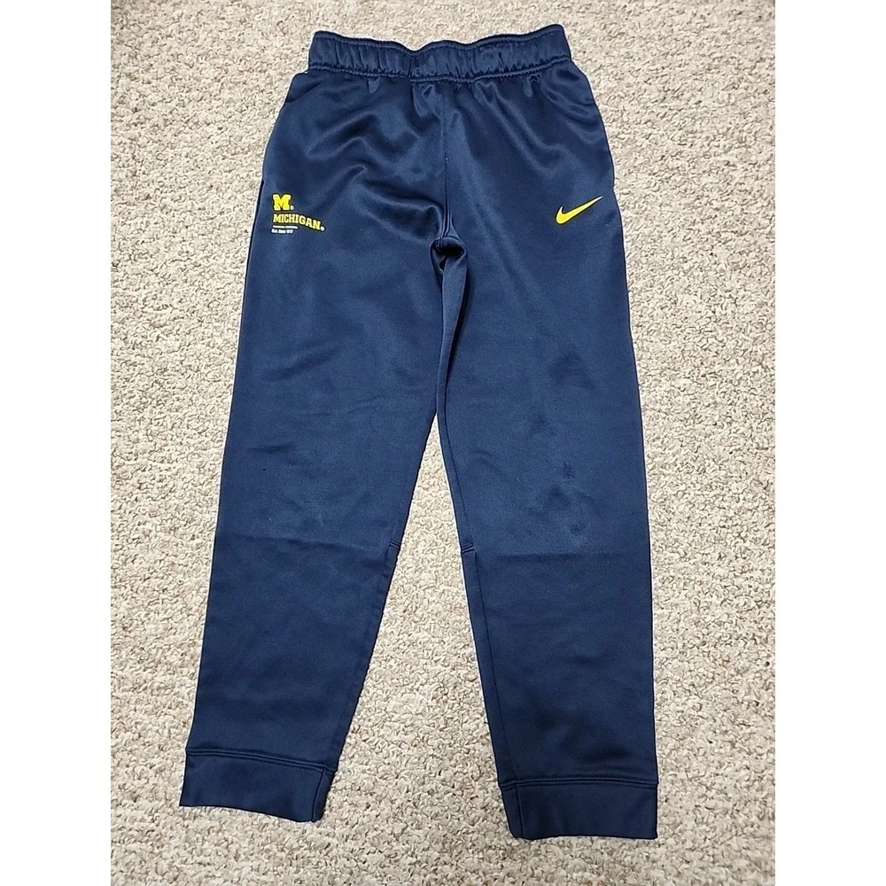 Nike Boys Michigan Sweatpants Joggers Size Large Blue On Field Therma Fit **